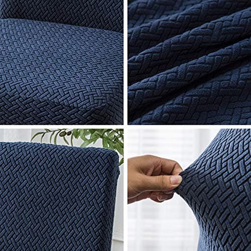 Genina Chair Covers for Dining Room Chair Covers Dining Chair Slipcovers Stretch Kitchen Parsons Chair Cover (Navy Blue, 6 PCS) - Thumbnail 5