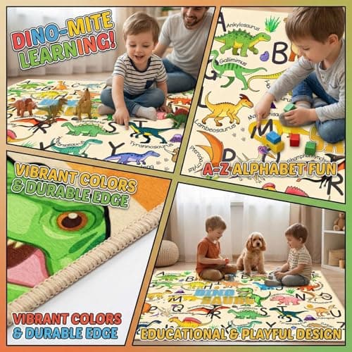 HBUFBUQ Educational ABC Alphabet Dinosaur Area Rug, 2.5x4 Feet, Kids Rugs for Playroom Bedroom, Non Slip Floor Mat for Nursery Classroom, Boys Girls Washable Carpet - Thumbnail 4