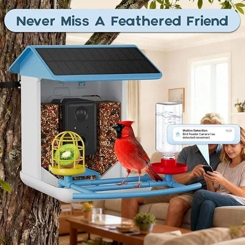 BROAIMX Bird Feeder with Camera-Free AI Forever for 1,1000+ Birds Identification, 2K HD & 5MP Night Vision, Record Video Live View, 64GB Card, App Alerts, Gifts for Bird Lovers - Thumbnail 5