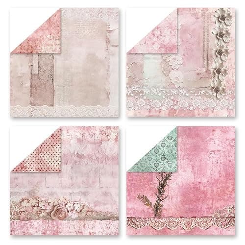 Vintage Scrapbook Paper Pad, 6x6 Shabby Chic Lace Texture Aesthetic Craft Paper, Decorative Junk Journal Supplies for Mixed Media, Card Making, Decoupage & DIY Art (Blush) - Thumbnail 3