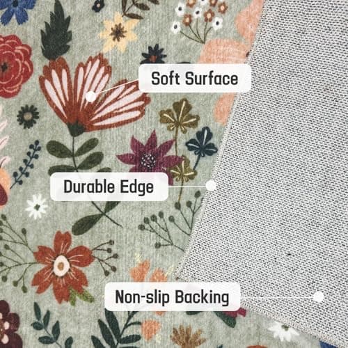 Washable Area Rug, Floral Rug, Large Carpet for Living Room & Bedroom, 9'x 12',Grass Green - Thumbnail 5