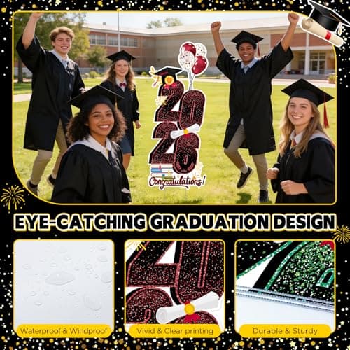 2026 Graduation Decorations Yard Sign, 3.5 FT Tall Class of 2026 Congrats Grad Yard Sign with Stakes for Outdoor Indoor Graduation Party Garden Lawn Decoration Supplies(Wine Red) - Thumbnail 3