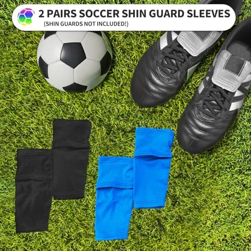 ATHCISE 2 Pairs Kids Youth Soccer Shin Guard Sleeves with Optimized Insert Pocket, Shin Pad Compression Sleeves for 3-15 Years Old Boys Girls Child Teens for Soccer Sport - Thumbnail 5