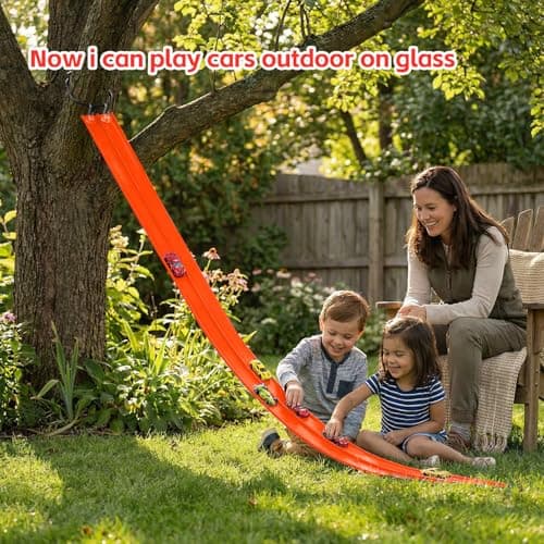 16.5 Ft Flexible Race Track for Kids - Compatible with Hot Wheels 1/64 Diecast Cars - Includes 8 Racing Cars & Super-Grip Gravity Ramp -Rollable Portable DIY Track Toy, Gift for Boys Girls 3-8, Orange - Thumbnail 4