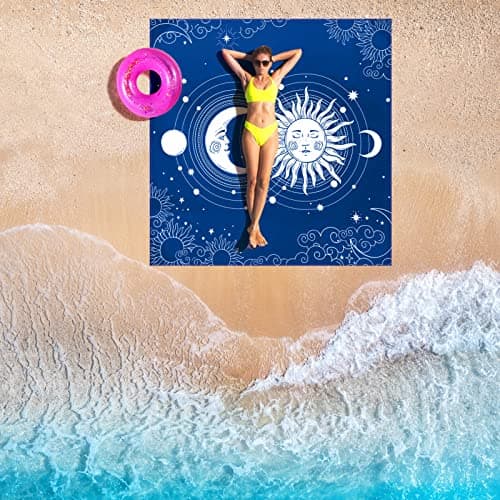 HIHOHO Beach Blanket Waterproof Sandproof Beach Mat for 1-8 Adults Quick Drying Durable Outdoor Picnic Mat for Beach Festival Travel Camping Hiking (BL-SUNMOON, 79"×83"(4 Person)) - Thumbnail 6