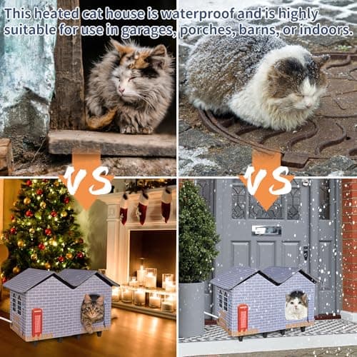 NAMOTEK Large Elevated Heated Cat Houses for Indoor/Outdoor Cats with Heated Cat Bed Waterproof， Insulated Providing Safe Feral Cats, Easy to Assemble Large (23" x 13" x 18") - Thumbnail 5