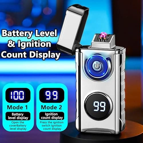 BABOBIU Electric Lighters Rechargeable Arc Lighter Windproof Plasma Lighters with LED Light Power Display Unique Lighters for Men for Candles Camping Fireplace Outdoor Gifts (Silver) - Thumbnail 4