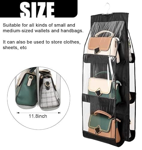 AYWVRBST Handbag Purse Organizer, 2Pcs 6 Pockets, Dust Proof Purse Organizer Closet, Wardrobe Closet Organizer, Washable Handbag Organizer for Handbags Purse (Black+Gray) - Thumbnail 6
