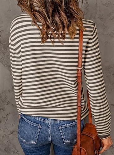 Dokotoo Spring Sweaters for Women 2026 Trendy Turtleneck Khaki Striped Pullover Shirts Knit Sweater Casual Long Sleeve Jumpers Tops Shirts Sweaters Medium - Thumbnail 5