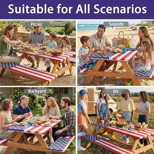 Jobunai Picnic Table Cover with Bench Covers Fitted Elastic Non Slip Heat Resistant Camping Tablecloths for 8 Feet Rectangular Tables Travel Trailers Gadgets Summer Garden Supplies Gifts for Friends - Thumbnail 6