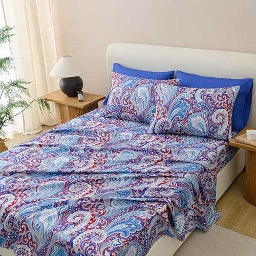 Spirit Linen home Full Size Bed Sheets Set Deep Pockets - 6PC Floral Ultra Soft Microfiber Bed Sheets - Easy to Clean, 90 Thread Count Sheets Includes 1 Fitted, 1 Flat, 2 Pillowcases (Navy Medallion) - Thumbnail 3