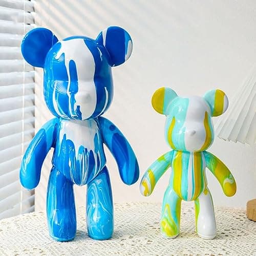 Coniuty DIY (Cyan+White+Blue, 9 Inch) Fluid Bear + Bear Keychain Figure Paint Set for Creative Graffiti Art Multicolor Painting - Thumbnail 6