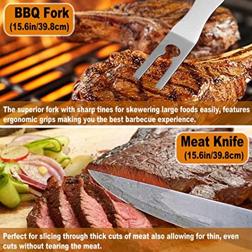 POLIGO 28Pcs Grilling Accessories in Bag with Meat Injector, Barbecue Claws, Mats, Thermometer for Smoker, Camping BBQ Grill Utensil Set Dad Gift for Fathers Day Birthday Grilling Gifts for Men Silver - Thumbnail 6