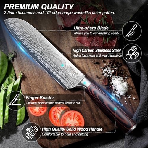 Kitchen Knife Set with Block - 6 Pcs Chef Knife Block Set, 5 Pcs High - Carbon Stainless Steel Razor - Sharp Knives with a Magnetic Knife Block Holder, Versatile and Professional Kitchen Knives Set - Thumbnail 4