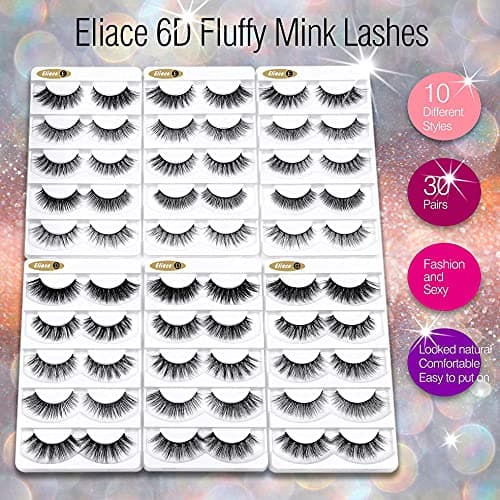 Eliace False Eyelashes Natural look Cat Eye Lashes Wispy Strips,6D Volume Mink lashes 30 Pairs 10 Mixed Styles Fake Eyelashes Pack,Wispy Eyelash Soft Reusable Dramatic Fluffy Beauty Lash Wholesale - Thumbnail 3