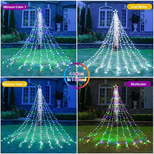 Decute Outdoor Christmas Decorations Star String Lights Color Changing Timer with Remote, Waterproof 320 Led Tree Toppers Fairy Lights for Yard Garden Backyard Holiday Decor Cool White + Multi-Color - Thumbnail 2