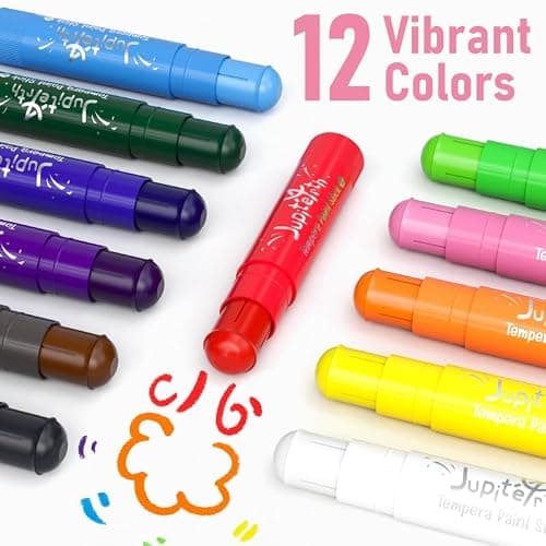 JUPITEARTH 12 Colors Tempera Paint Sticks with 120 PDF Coloring Pages and 30 Stickers, Quick Drying, Smooth, Non-Toxic and Washable Paint Sticks for Kids Drawing on Pumpkin, Wood, Rock, Glass - Thumbnail 6
