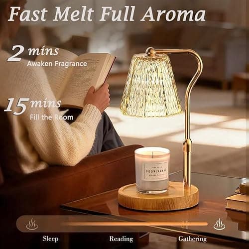 Candle Warmer Lamp with Timer Dimmable Mom Gifts, Adjustable Height Wax Warmer Lamp for Scented Candles Home Appliances White Elephant Gifts for Sister Friend (Ripple) - Thumbnail 3