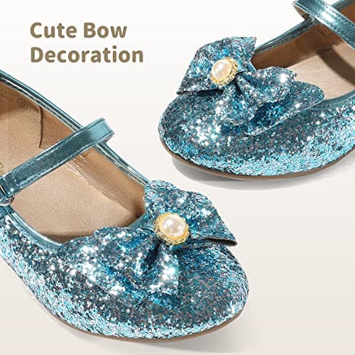 DREAM PAIRS Girls Dress Shoes Princess Shoes for Toddler Little Girl Mary Jane Low Heels Glitter Flower Party Wedding Footwear,Size 1 Little Kid,Blue,KFL218 - Thumbnail 4