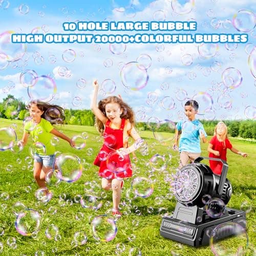 SHCKE Automatic Bubble Machine 10 Holes Bubble Blower,45° Adjustable,Dual Power USB-C or 4 AA Batteries,Top-Fill Portable Bubble Maker for Outdoor Birthday Party Pool Wedding Camping - Thumbnail 5