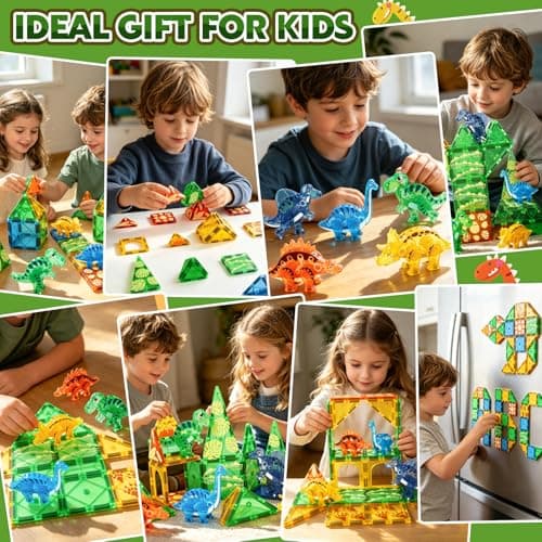 Coodoo Dinosaur Toys Magnetic Tiles 3D Movable Dinos for Kids 3-5 5-7 Toddler Outdoor Sensory Toys, STEM Educational Magnetic Blocks for 3+ Years Old Boys Girls Kids Toy - Thumbnail 2