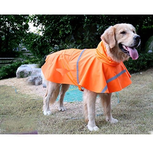 NACOCO Large Dog Raincoat Adjustable Pet Water Proof Clothes Lightweight Rain Jacket Poncho Hoodies with Strip Reflective (M, Orange) - Thumbnail 4