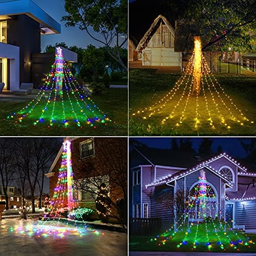 Decute Christmas Decorations Star String Lights Color Changing 11 Modes and Timer with Remote, Waterproof 320 Led Tree Toppers Fairy Lights for Outdoor Yard Garden Backyard Holiday Decor - Thumbnail 6