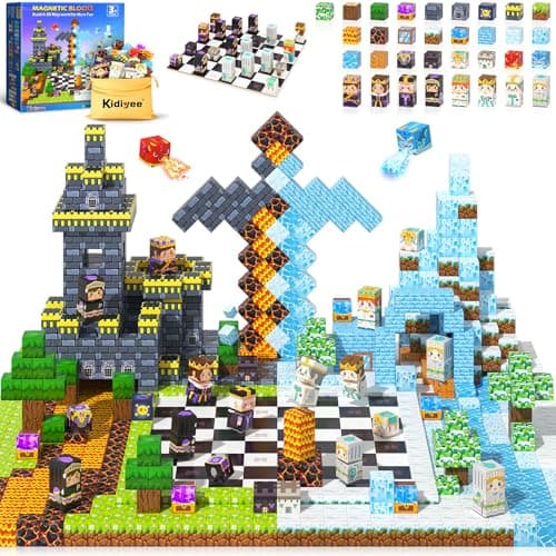 144PCS Magnetic Blocks - Mine Magnet World Chess Set, Magnetic Building Toys Games for Kids Ages 5-7 6-8 8-12, Magnet Blocks Kids Toddler Toys, Ideal Gifts for Boys & Girls Ages 3+ - Image 1