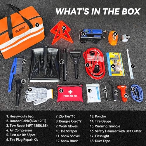 Car Emergency Kit with Portable Air Compressor, Winter Car Safety Roadside Assist Kit, Emergency Car Kit for Cars, Trucks - Thumbnail 2