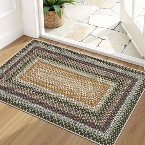 Ileading Faux Braided Indoor Door Mat 2'x3' Washable Farmhouse, No-Shed Non-Slip Woven Carpet, Pet Friendly Stain Resistant Jute Style Rug for Entryway Kitchen Laundry Room - Image 1