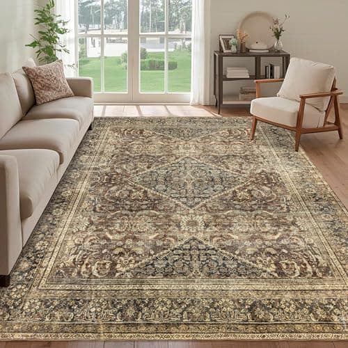 Ruicharm Washable 5x7 Area Rug: Vintage Brown Rugs for Living Room Bedroom Dining Room Office Indoor - Soft Non-Slip Large Carpet Home Decor - Oriental Dark Brown