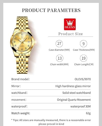 OLEVS Womens Watches Luxury Dress Small Face Diamond Gold Watches for Women with Date Elegant Stainless Steel Waterproof Luminous Women's Wrist Watch Fashion Analog Quartz Bracelet Reloj para Mujer - Thumbnail 6