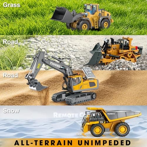ADTHLIER Remote Control Excavator (11-Channel), Dump Truck, Bulldozer, Loader (9-Channel), 2.4GHz Remote Control Construction Vehicles, Metal Construction, with Cool Lights and Sound Effects, 4-Pcs - Thumbnail 3