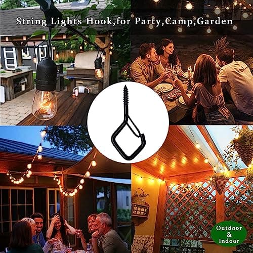 Ticway 20 PCS Q-Hanger Hooks for String Lights, Ceiling Hooks for Hanging Plants, Wind Chimes, Bird Feeders, Lanterns, Christmas Decorations (Square Hanger) Black - Thumbnail 5