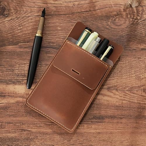 GDCELPA Leather Pen Holder Pocket Protector for Men Shirt Heavy Duty Fountain Pen Organizer Clip Pencil Bag Sleeve(Coffee) - Thumbnail 3