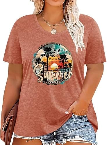 HDLTE Plus Size Beach Shirts for Women Short Sleeve Hawaiian Shirt Casual Vacation Blouses (Morning Glow, 1X) - Image 1