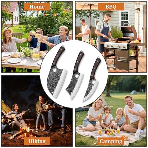 Plys Forged Butcher Knife Set: Comfortable Handle for Long Use - 3PCS Viking Kitchen Knives Set for Mens - Handmade Cooking Meat Cleaver for Cutting and Chopping - Thumbnail 4