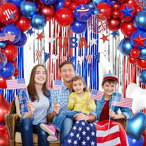 4th of July Decorations, Red Blue White Balloons Confetti Foil Balloons American Flag USA Banner Fringe Curtains for Fourth of July Independence Day Patriotic Memorial Day Decorations - Thumbnail 5