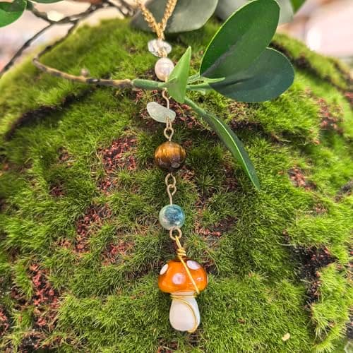 Mushroom Car Accessories for Women Cute Mushroom Hanging Ornament Boho Rear View Mirror Accessories Interior Car Decor Bag Charms Gifts for Women Girls (Brown) - Thumbnail 5