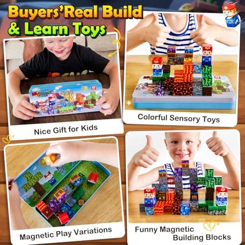 Soyee Magnetic Blocks Travel Toys with Metal Tin Travel Essentials STEM Learning Outdoor Building Kids Toddler Toys & Birthday Gifts for Boys Girls Ages 3+ - Thumbnail 2