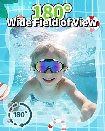 HJZSFVK Swim Goggles 2 Pack Anti-Fog Anti-UV Wide View No Leakage Swimming Goggles for Kids 3-14 with Earplugs - Thumbnail 2