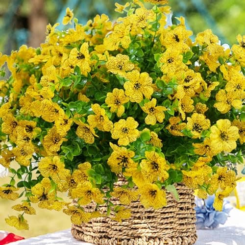 trytuny Artificial Flowers for Outdoor, UV Resistant Fake Silk Flowers, Realistic Faux Plants for Outside Indoor Porch Patio Window Box Planter Home Decor (14, Yellow) - Thumbnail 3