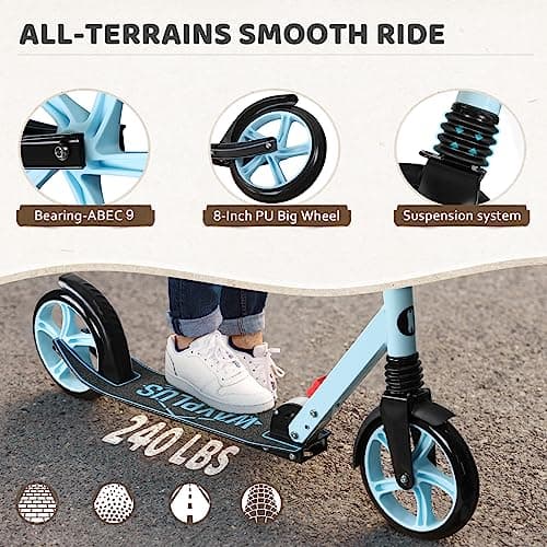 WAYPLUS Kick Scooter for Kids and Teens, Blue, 8-Inch, Foldable, Lightweight, Safety Features, Smooth Ride, Adjustable Height - Thumbnail 4