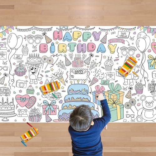 JXSDWANG Birthday Giant Coloring Tablecloth,Birthday Crafts for Kids - 72x30 Inches, Paper Coloring Banner Games Activities Gifts Party Decorations