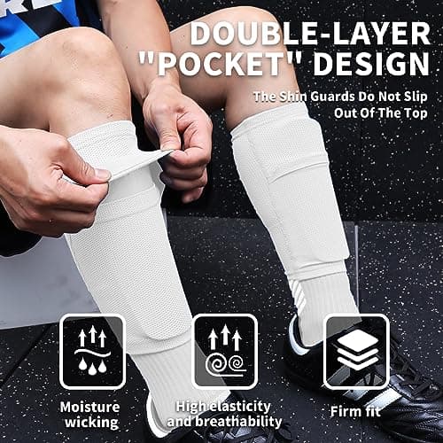 LPONJAR Soccer Shin Guards for Kids Youth Adults - Shin Pads and Sleeves with Optimized Insert Pocket for Boys Girls Men Women for Football Games - Protective Soccer Equipment - Thumbnail 2