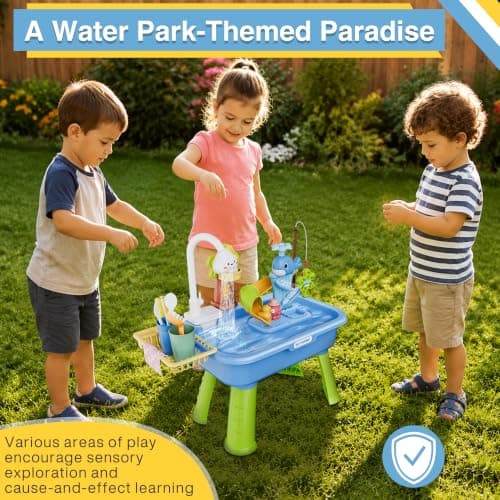 MeXYZ 2026 Upgraded Water Table for Toddlers 1-3, Kids Mini Play Sink Toys with Running Water & Electric Pump, Kitchen Sink Sensory Toy, Fishing Game Outdoor Water Play Table for Kids Ages 4-8, Blue - Thumbnail 6