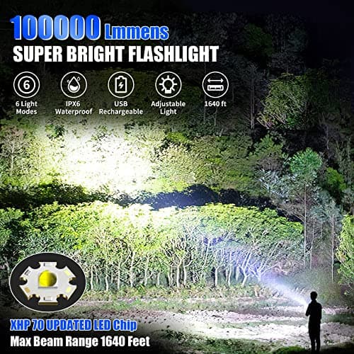 Foleto Rechargeable LED Flashlights High Lumens,Super Bright Flashlight, Powerful Tactical Handheld Flash Light, 5 Modes Zoomable Waterproof Flash Lights for Camping, Emergency - Thumbnail 5