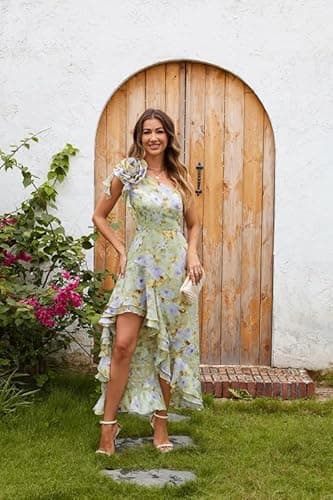 GRACE KARIN Womens Floral Summer One Shoulder Ruffle Maxi Dresses Flowy A-Line Beach Boho Sundresses Green Purple 18 - Thumbnail 5