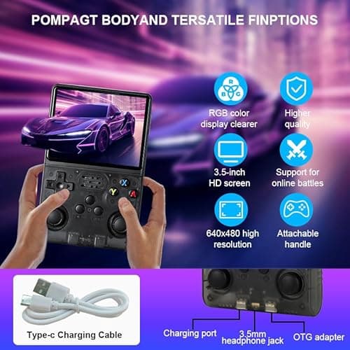 R36S Retro Handheld Game Console, 3.5" IPS Screen Portable Gaming Player, Open Source System, Built-in 64GB TF Card 3000+ Classic Games, 3500mAh Battery, Ideal Gift for Adults Teens Kids - Transparent Black - Thumbnail 6