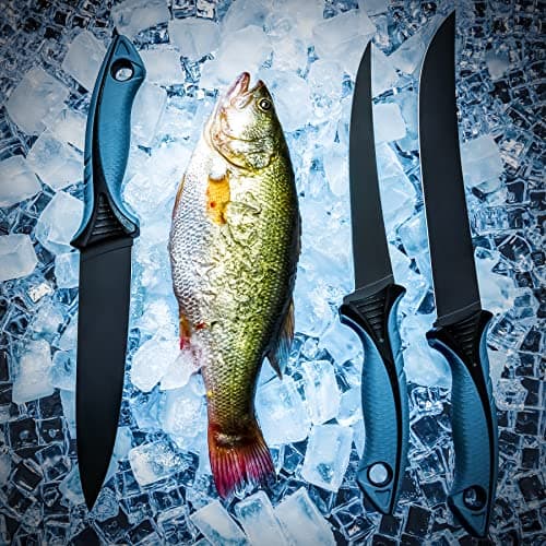 KNINE OUTDOORS Fish Fillet Knife Set Curved Flex 7 inch 9 inch Filet Knife for Filleting and Boning, Non-Slip Handles, Includes Fishing Braid Line Scissors, Fish Dressing Scissors, Filleting Pad - Thumbnail 6